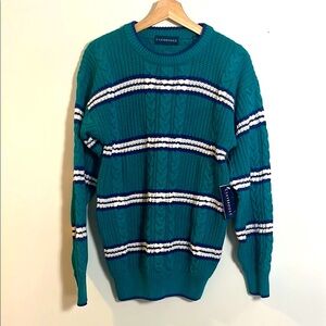 Vintage Claybrooke Men’s Crew Neck Cable Knit Sweater Multicolor Striped Size M